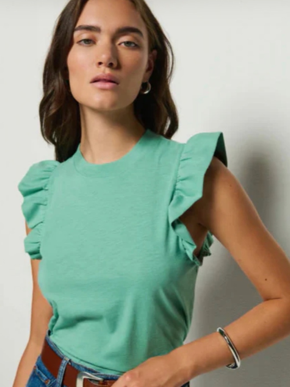 Nation LTD Paulette Mint Green Ruffle Sleeve Tank XL